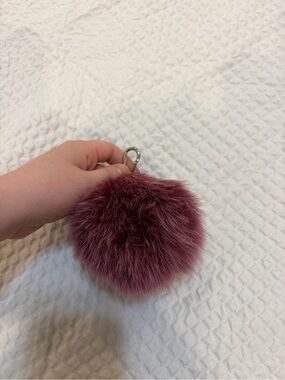 Furla Mauve Fur Pom Pom Keychain with Gold Clip